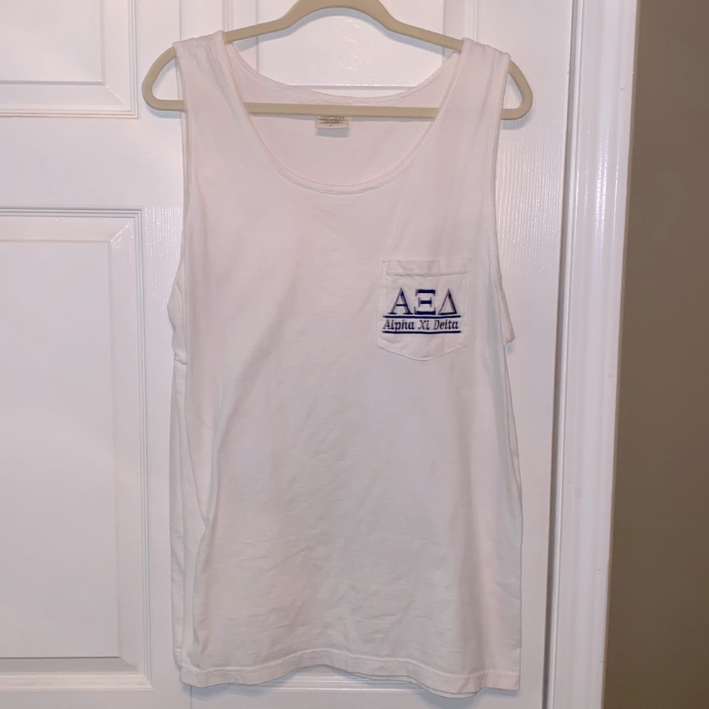 Alpha Xi Delta White And Navy Blue Tank